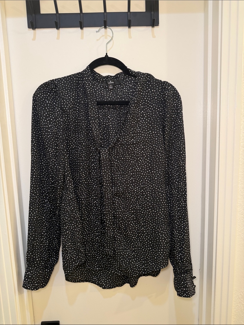 Lulu's Black Blouse with White Polka Dots